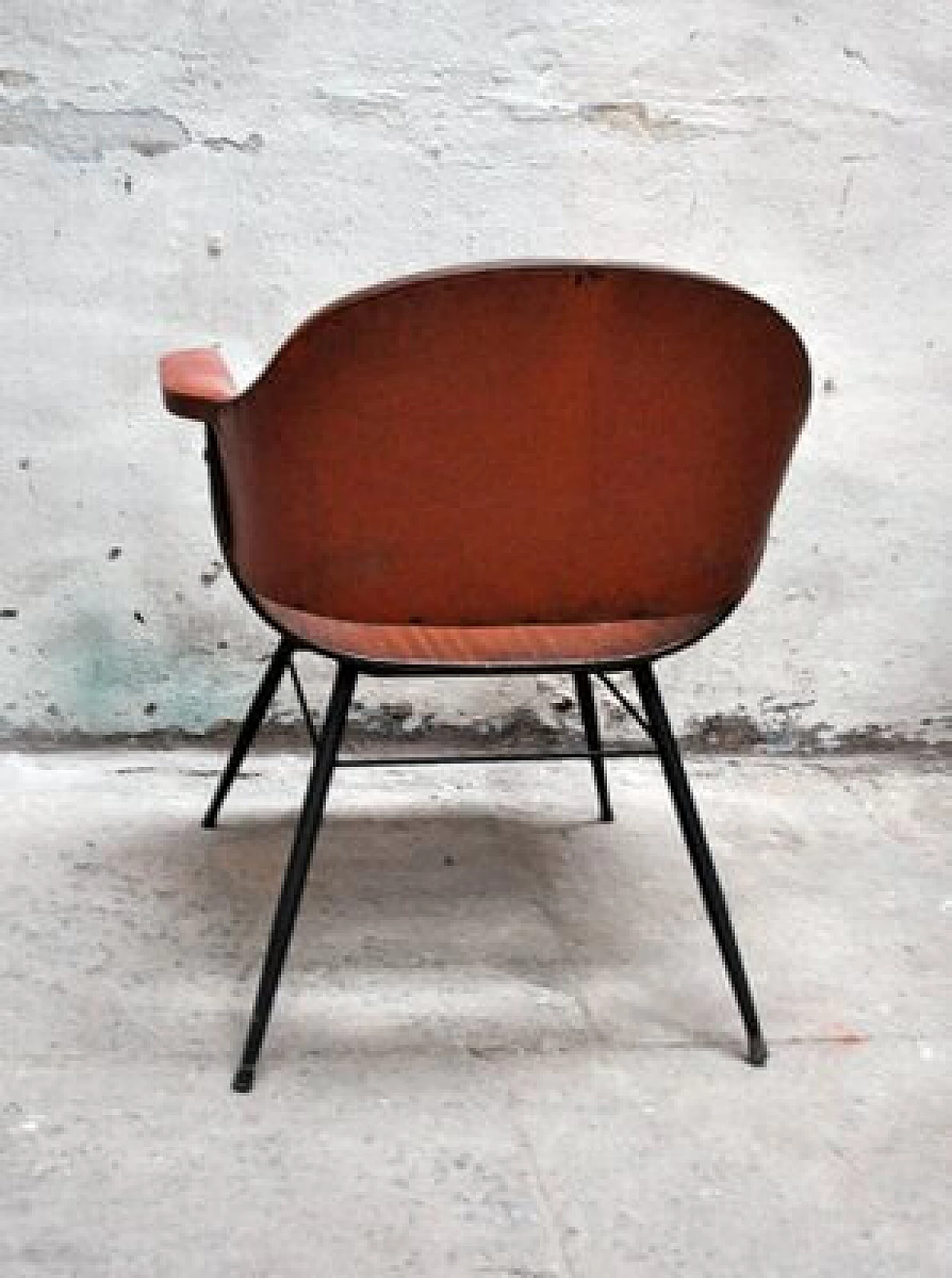 Wooden chair with iron and faux leather details by Carlo Ratti, 1950s 3