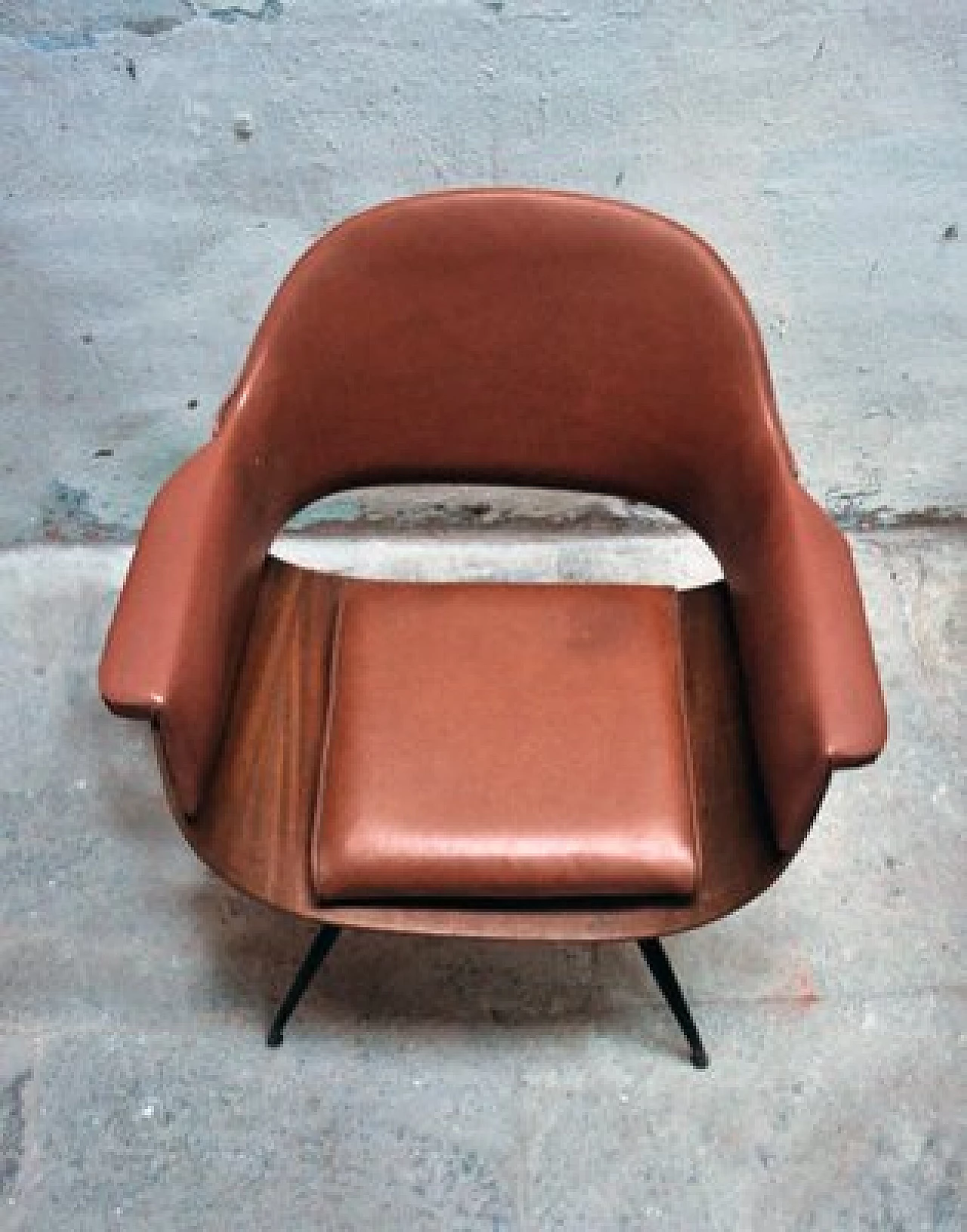 Wooden chair with iron and faux leather details by Carlo Ratti, 1950s 4