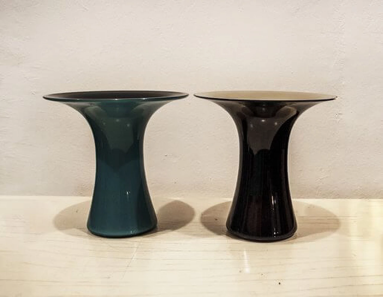 Pair of Murano glass vases in black and blue from Vistosi, 1970s 1