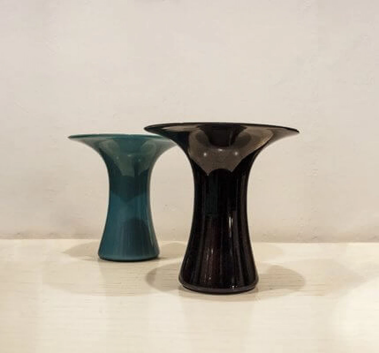 Pair of Murano glass vases in black and blue from Vistosi, 1970s 2