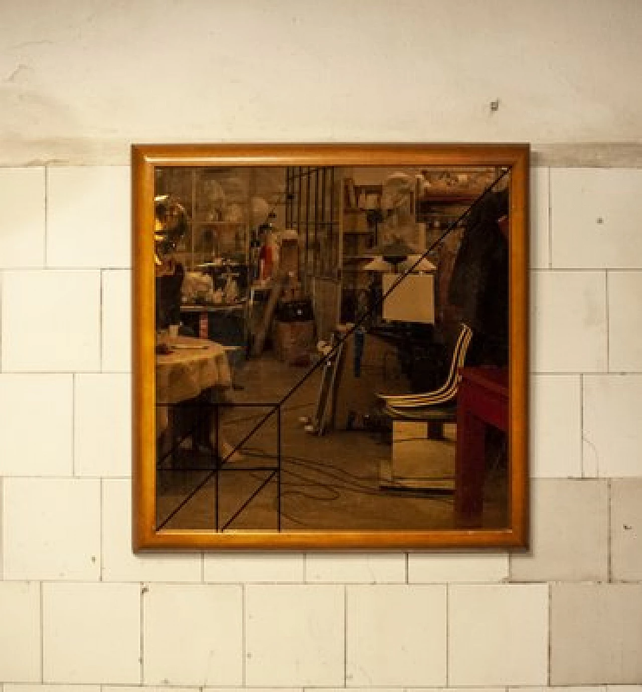 Screen printed wooden mirror, 1970s 1