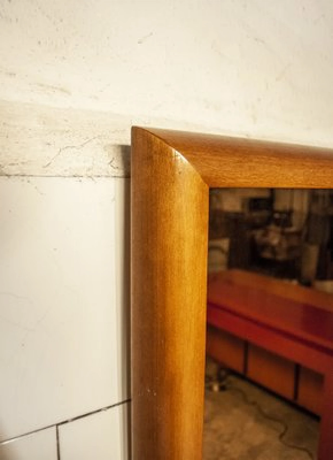 Specchio serigrafato con cornice in legno, anni '70 4