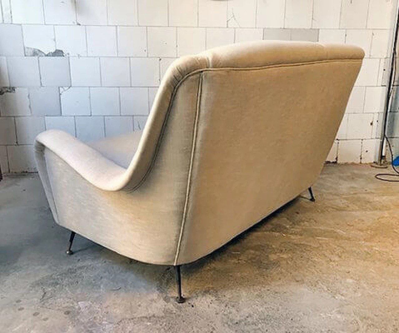 Sofa with padded seats and brass legs, 1950s 3