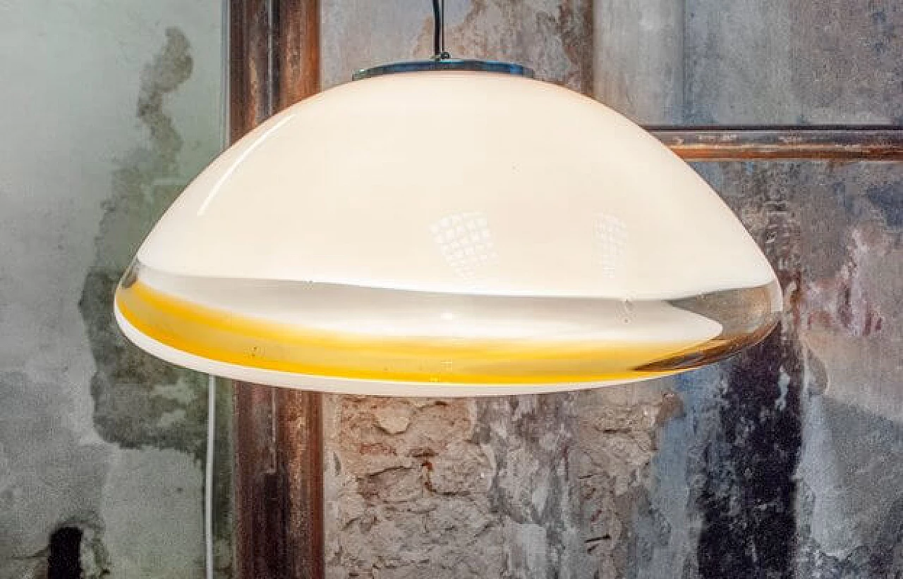 Lampada da soffitto in vetro di Murano e metallo cromato, anni '70 3