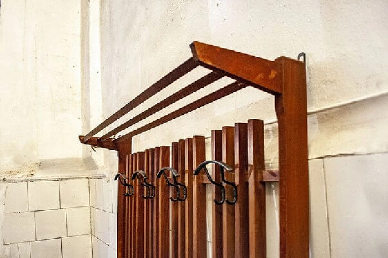 Walnut clothes stand with metal hangers, 1950s 2