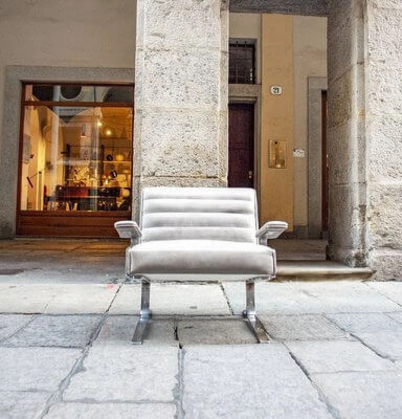 Steel and leather armchair, 1970s 3