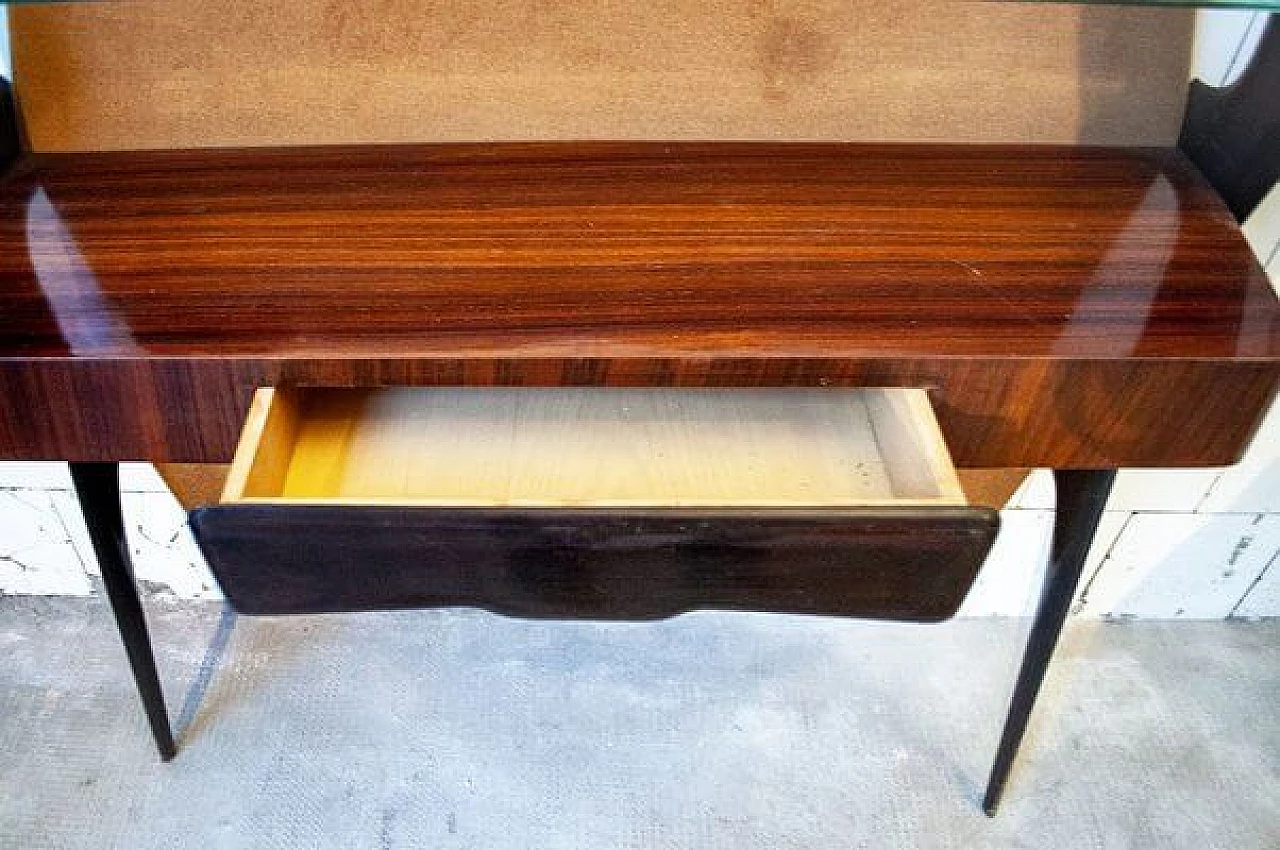 Consolle in legno con piano in vetro, anni '50 9