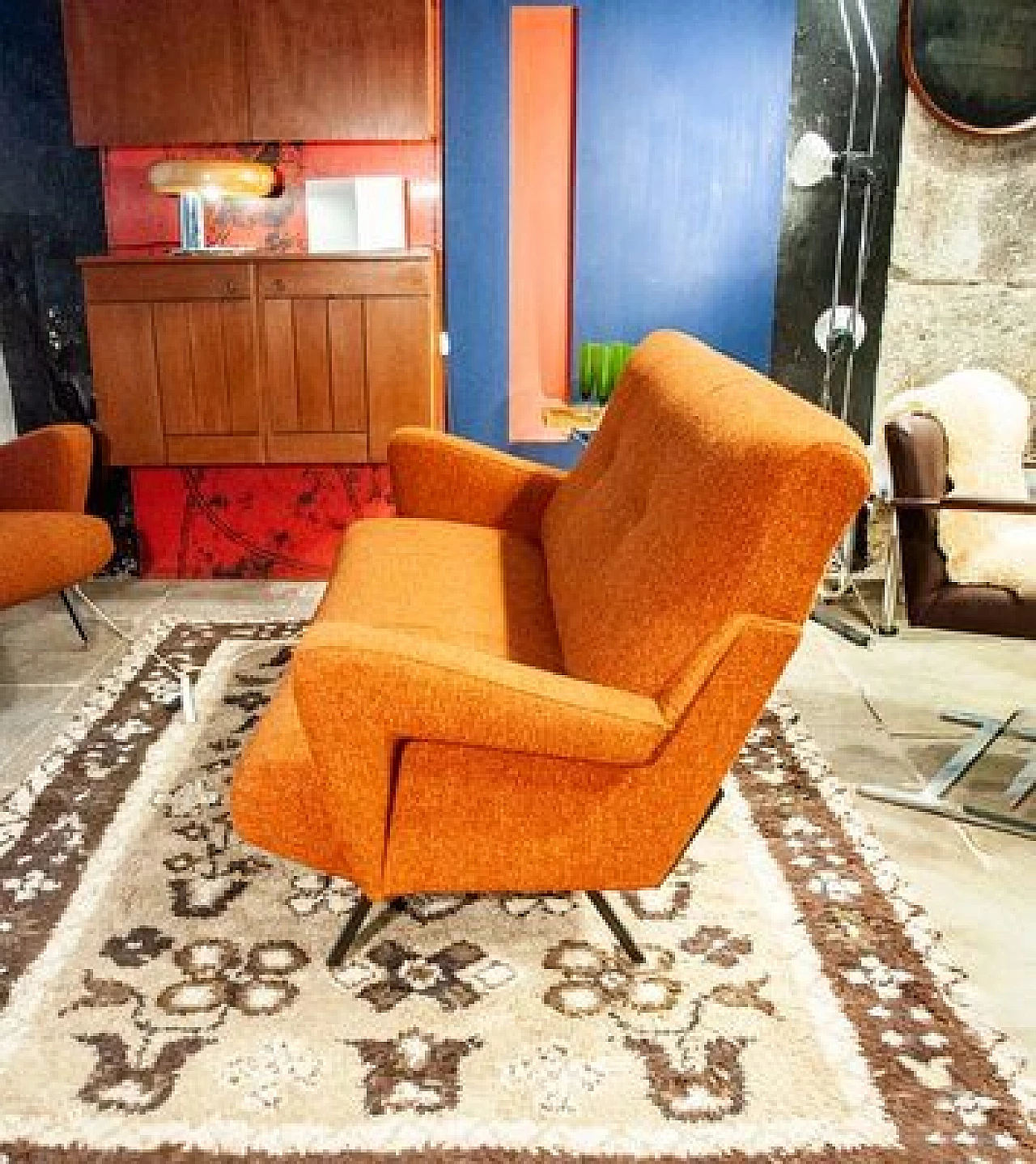 Orange sofa with iron legs, 1950s 2