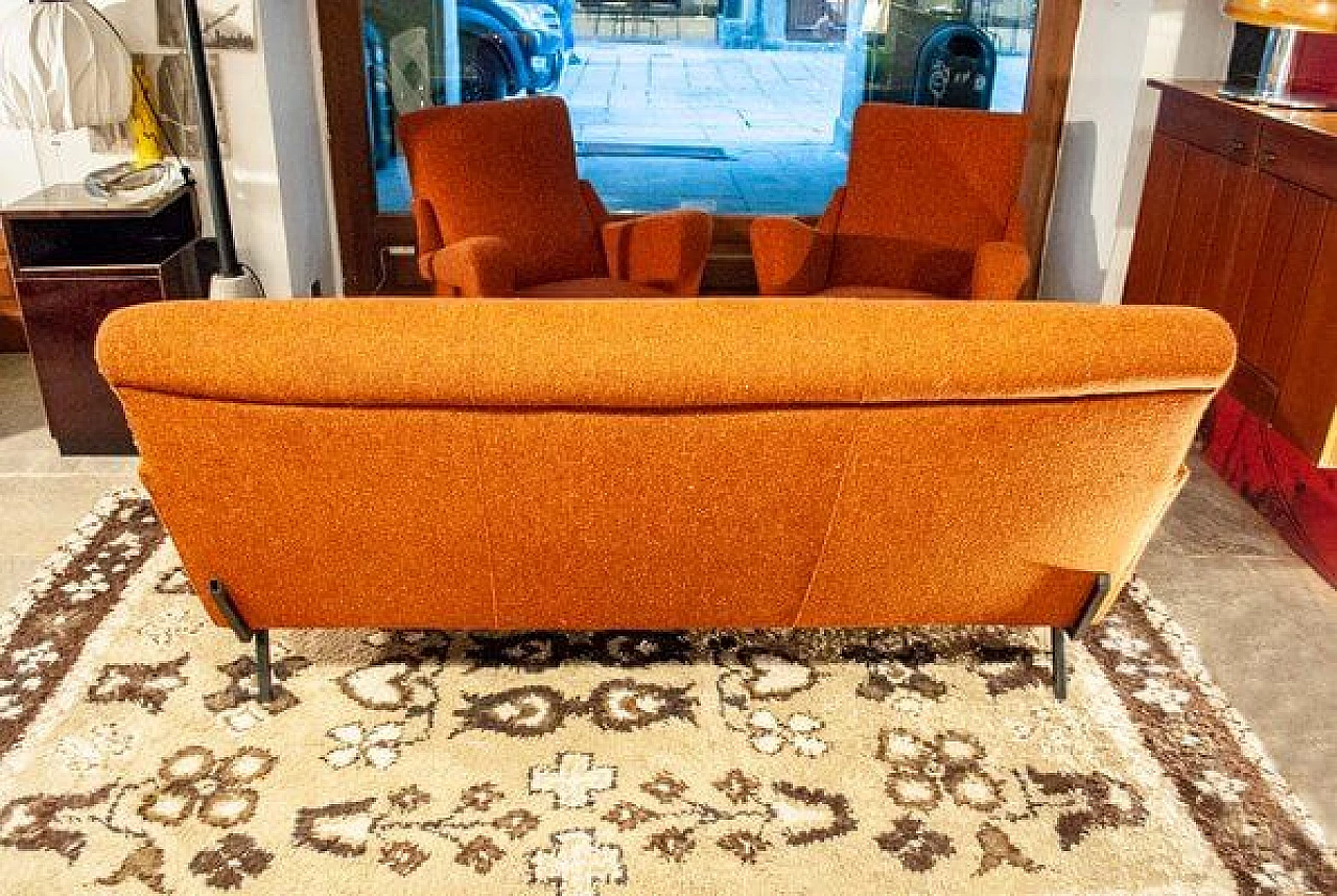 Orange sofa with iron legs, 1950s 3