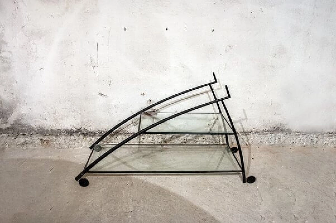 Iron & glass bar cart, 1980s 1