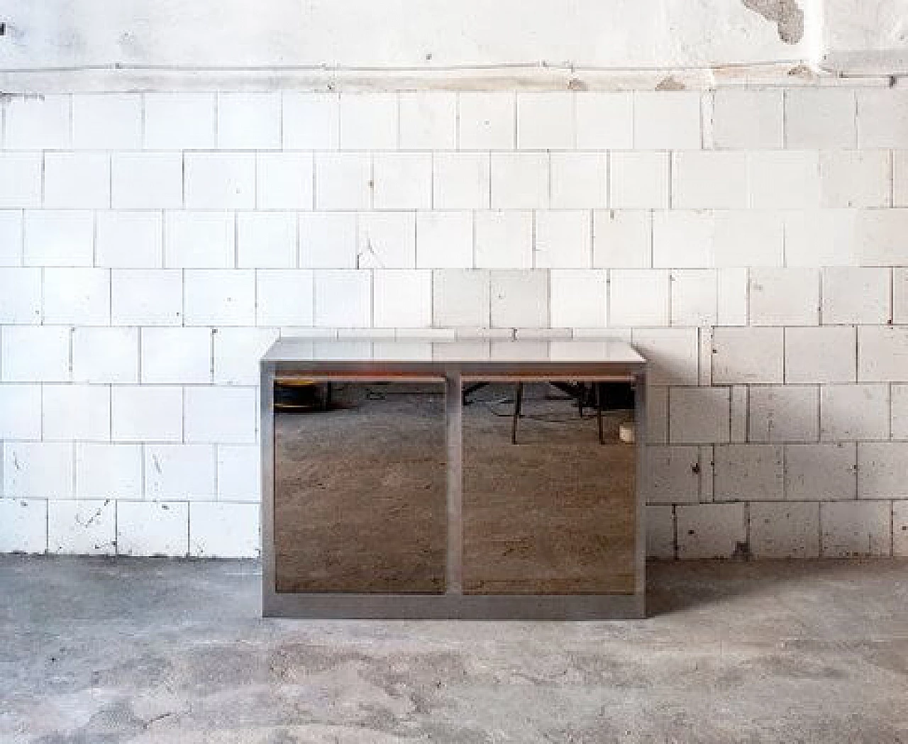 Wooden sideboard in steel and mirror glass, 1970s 1