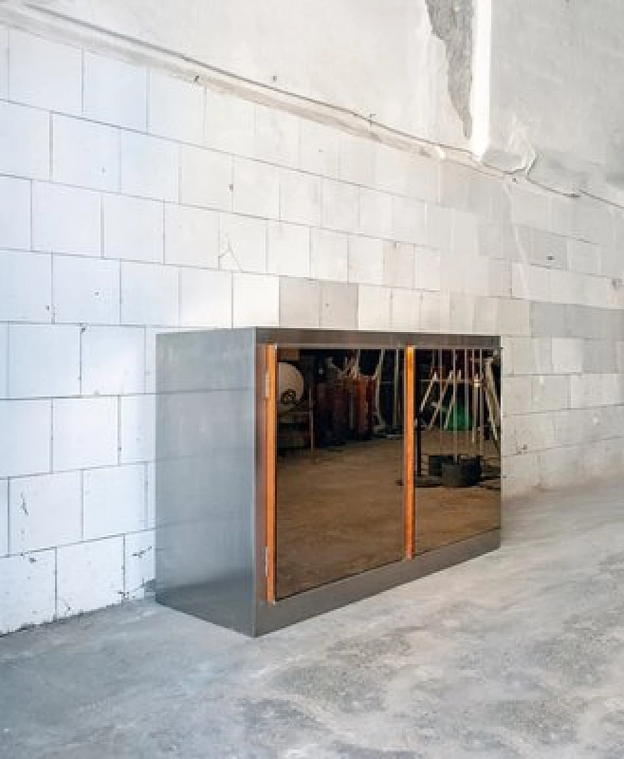 Wooden sideboard in steel and mirror glass, 1970s 2