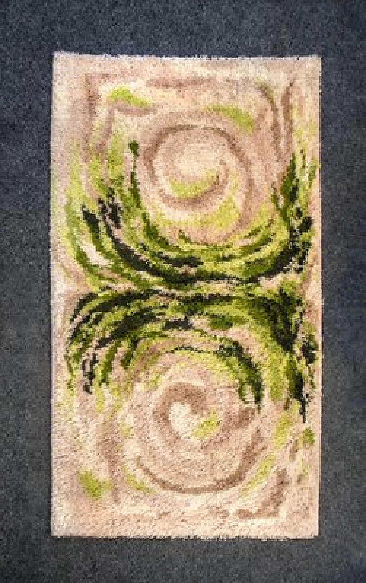 Tappeto in lana verde e beige, anni '70 1