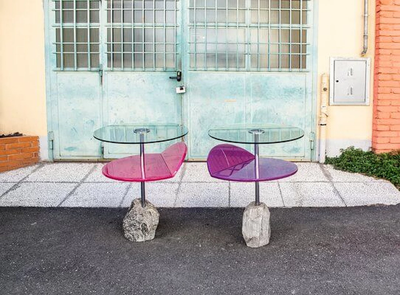 Pair of Side tables with stone base from Saporiti Italia, 1980s 5