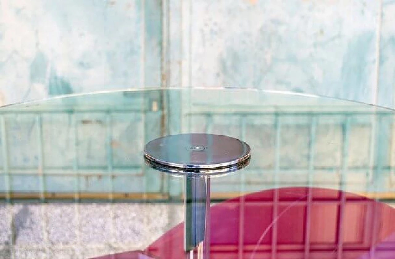 Tavolino con piano in vetro, legno laccato rosa e base in pietra di Saporiti, anni '80 5