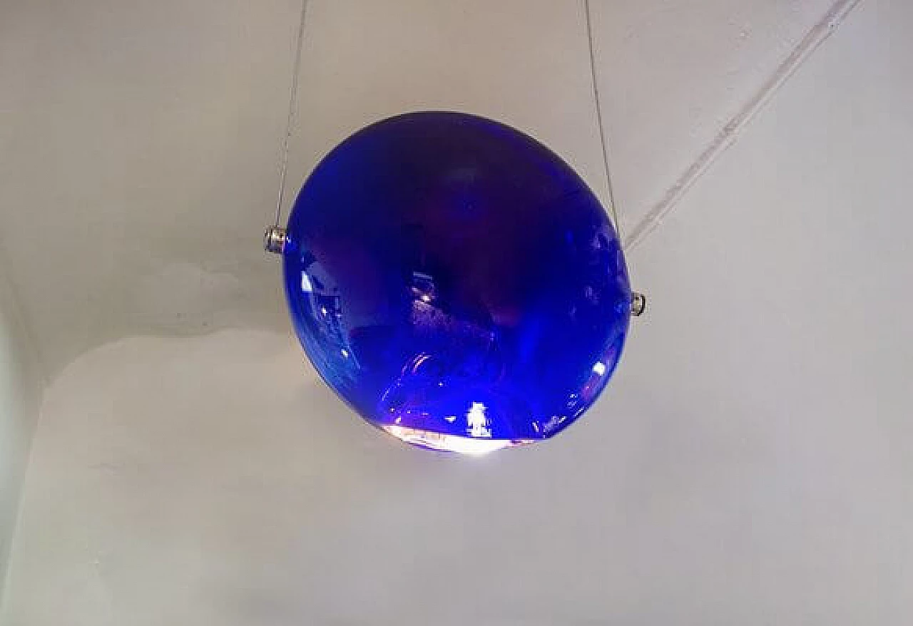 Lampada da soffitto blu in vetro di Saporiti, anni '80 4