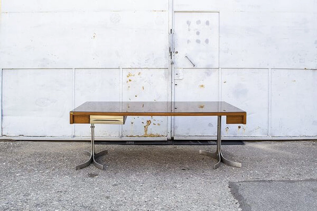 Desk in aluminum, wood and glass from Trau, 1960s 1