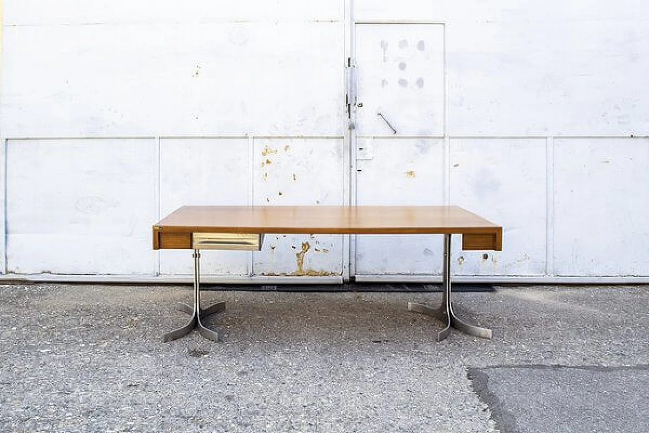 Desk in aluminium and wood with drawer from Trau, 1960s 2