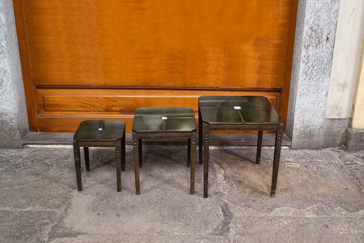 3 stackable side tables in wood and acrylic glass, 1980s 1