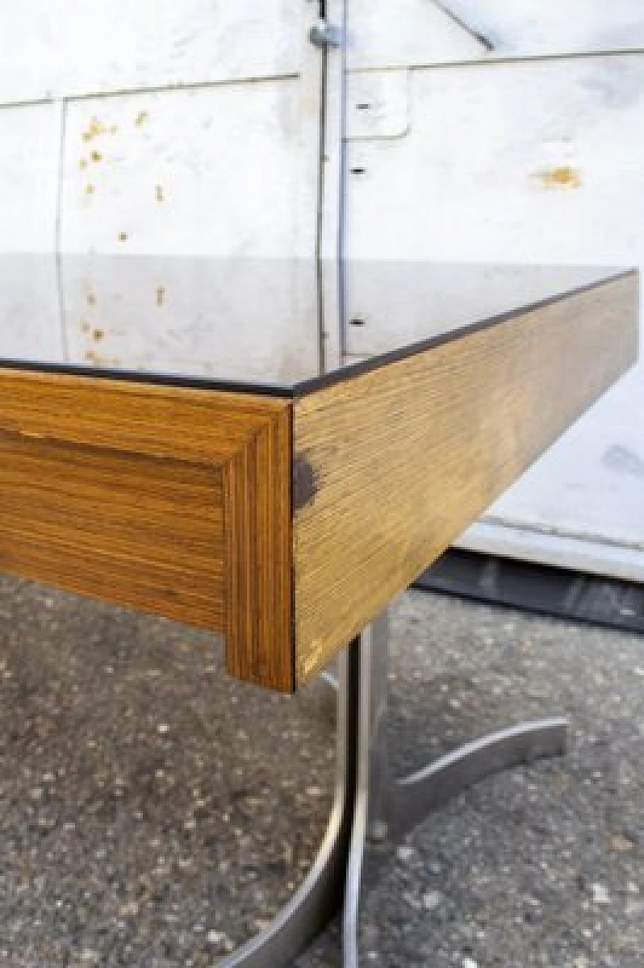 Desk in aluminum, wood and glass from Trau, 1960s 5