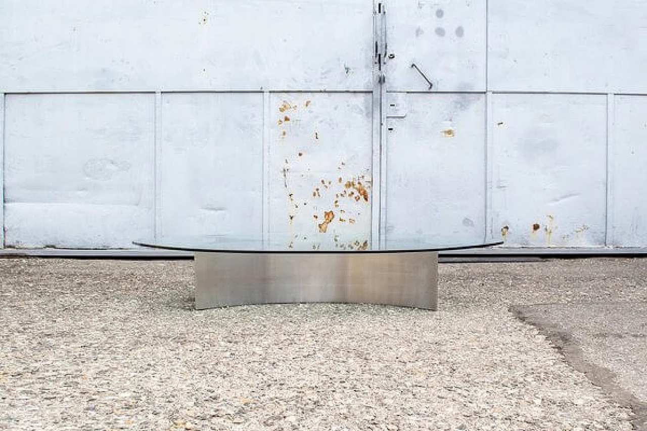 Coffee table with steel base and glass top, 1970s 4