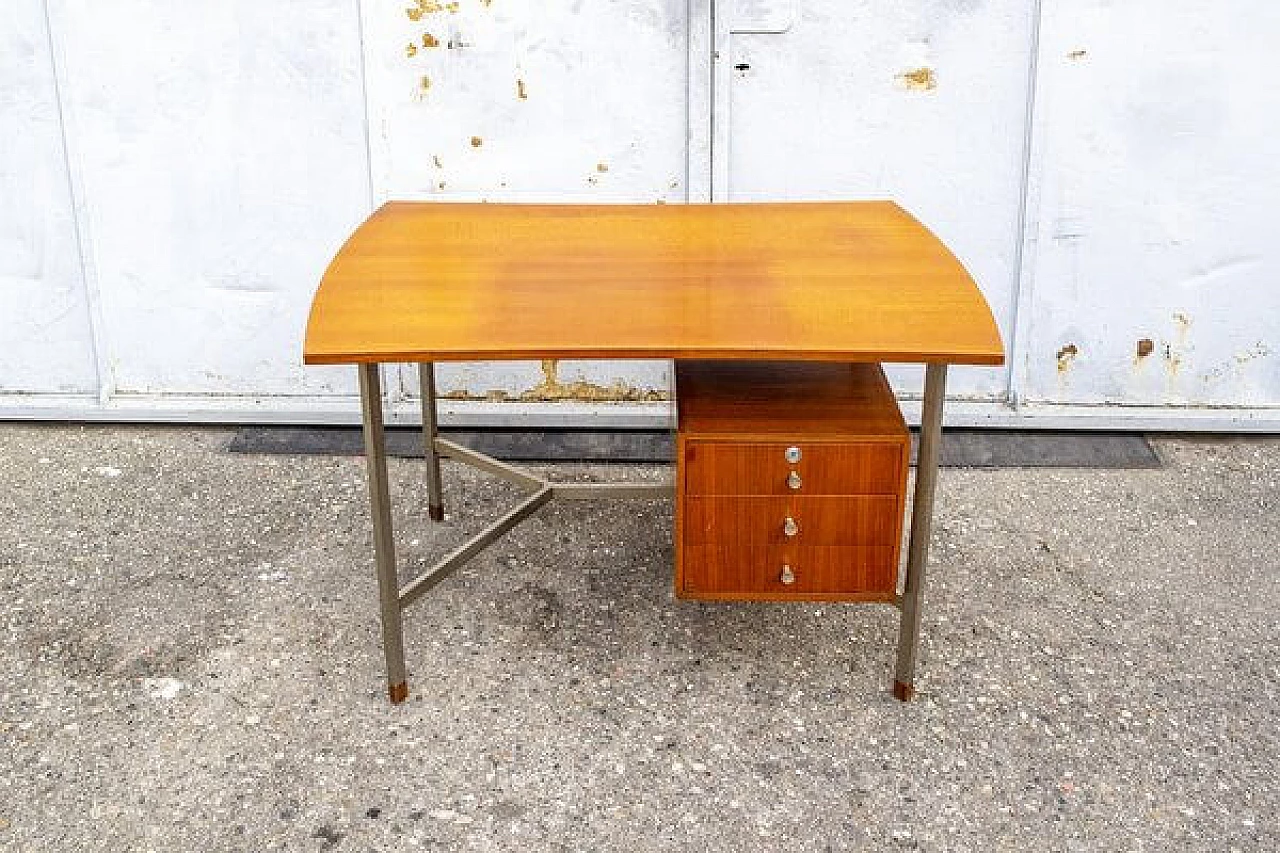 Nickel-plated metal and teak desk, 1960s 2