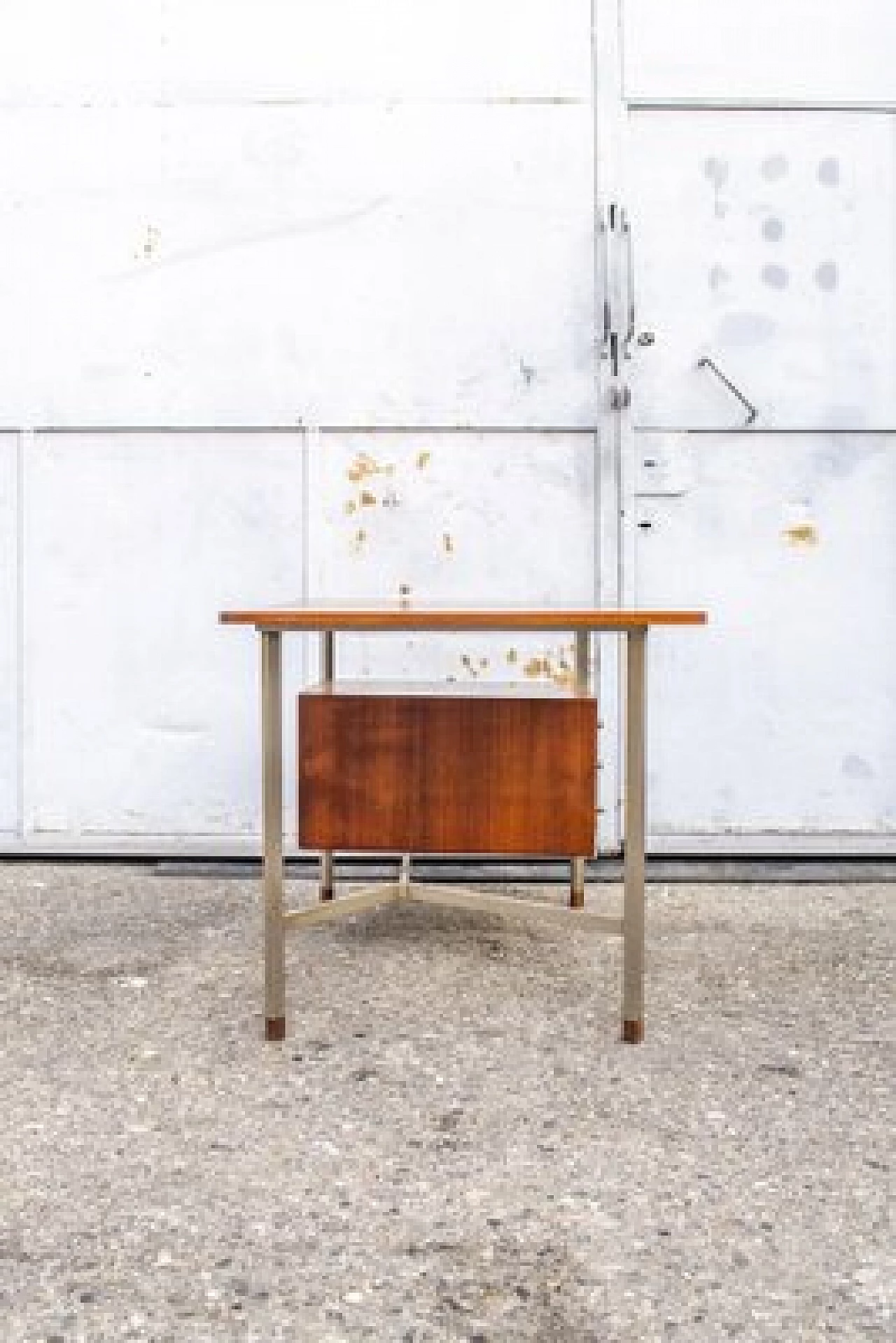 Nickel-plated metal and teak desk, 1960s 3