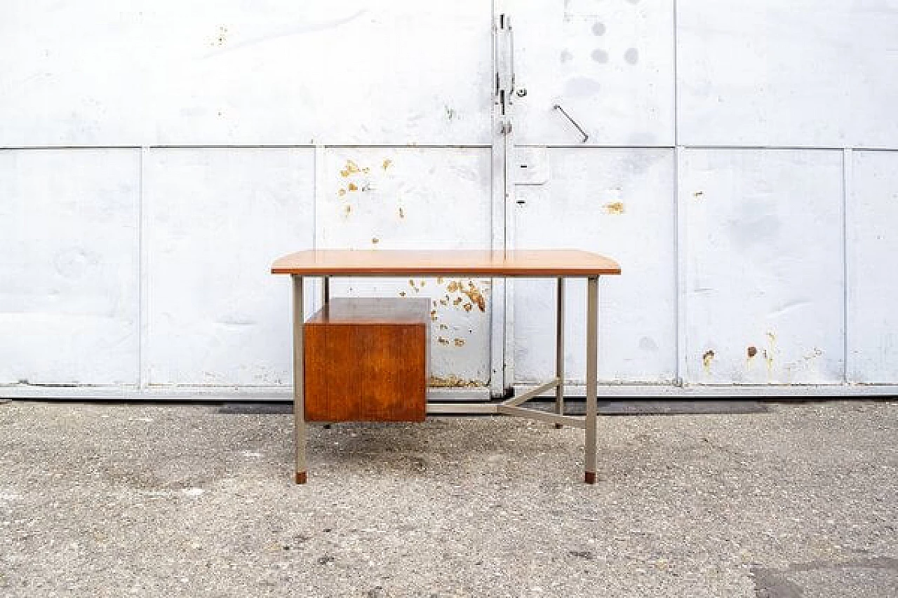 Nickel-plated metal and teak desk, 1960s 4