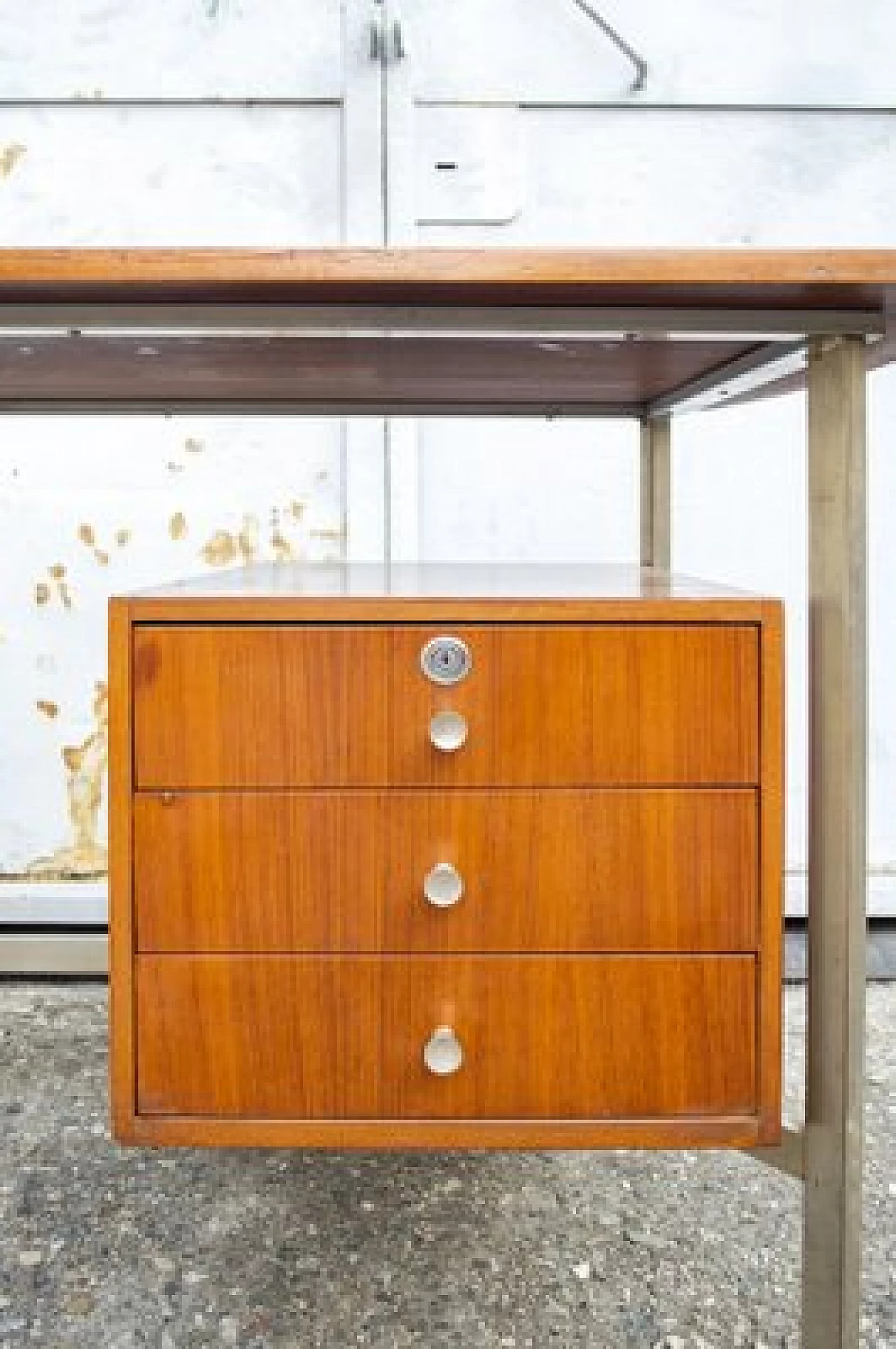 Nickel-plated metal and teak desk, 1960s 5