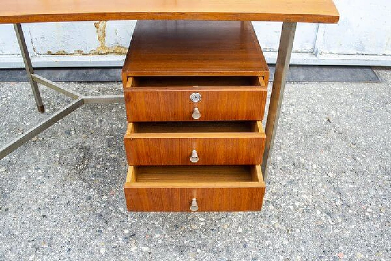 Nickel-plated metal and teak desk, 1960s 6