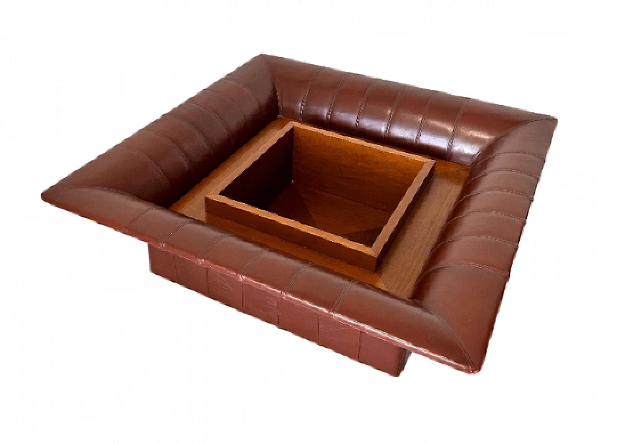 Wood and leather coffee table by Poltrona Frau, 1980s 1