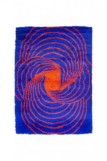 Psychedelic blue wool rug, 1970s