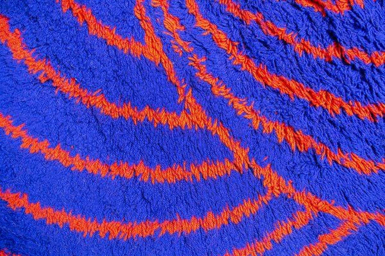 Psychedelic blue wool rug, 1970s 4