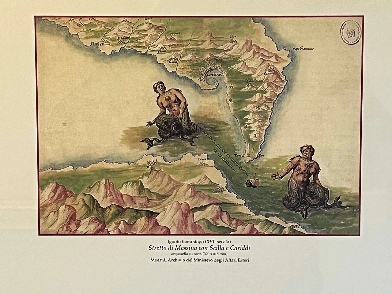Strait of Messina, reproduction of Flemish anonymous, color print, 1950s 2