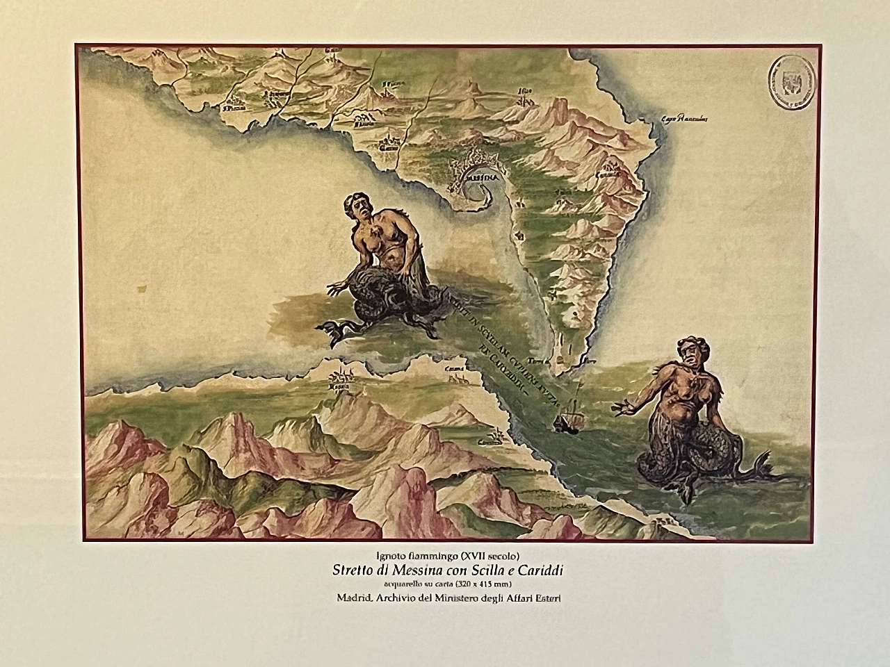 Strait of Messina, reproduction of Flemish anonymous, color print, 1950s 3