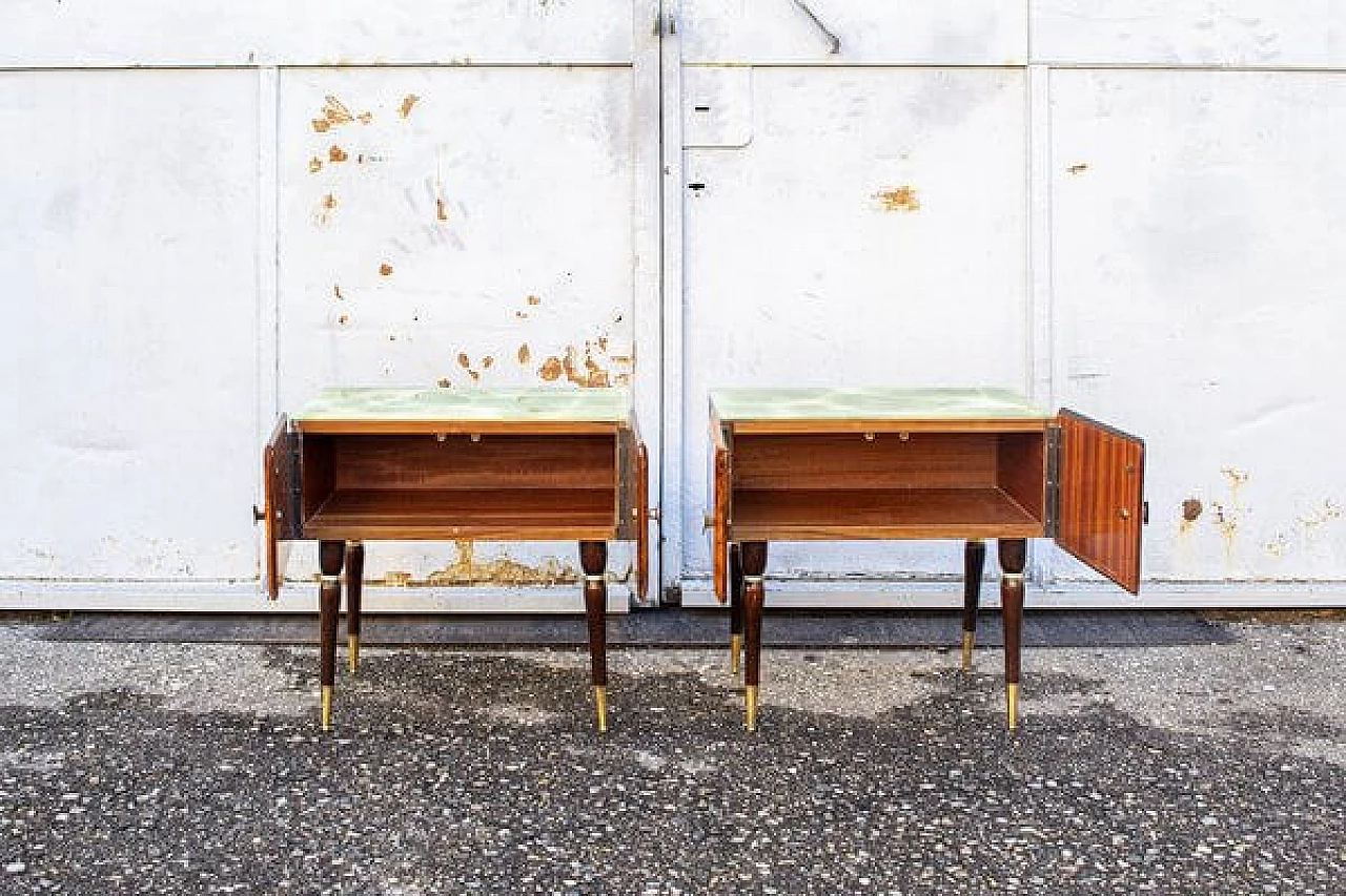 Pair of burl and glass bedside tables, Italy, 1950s 2