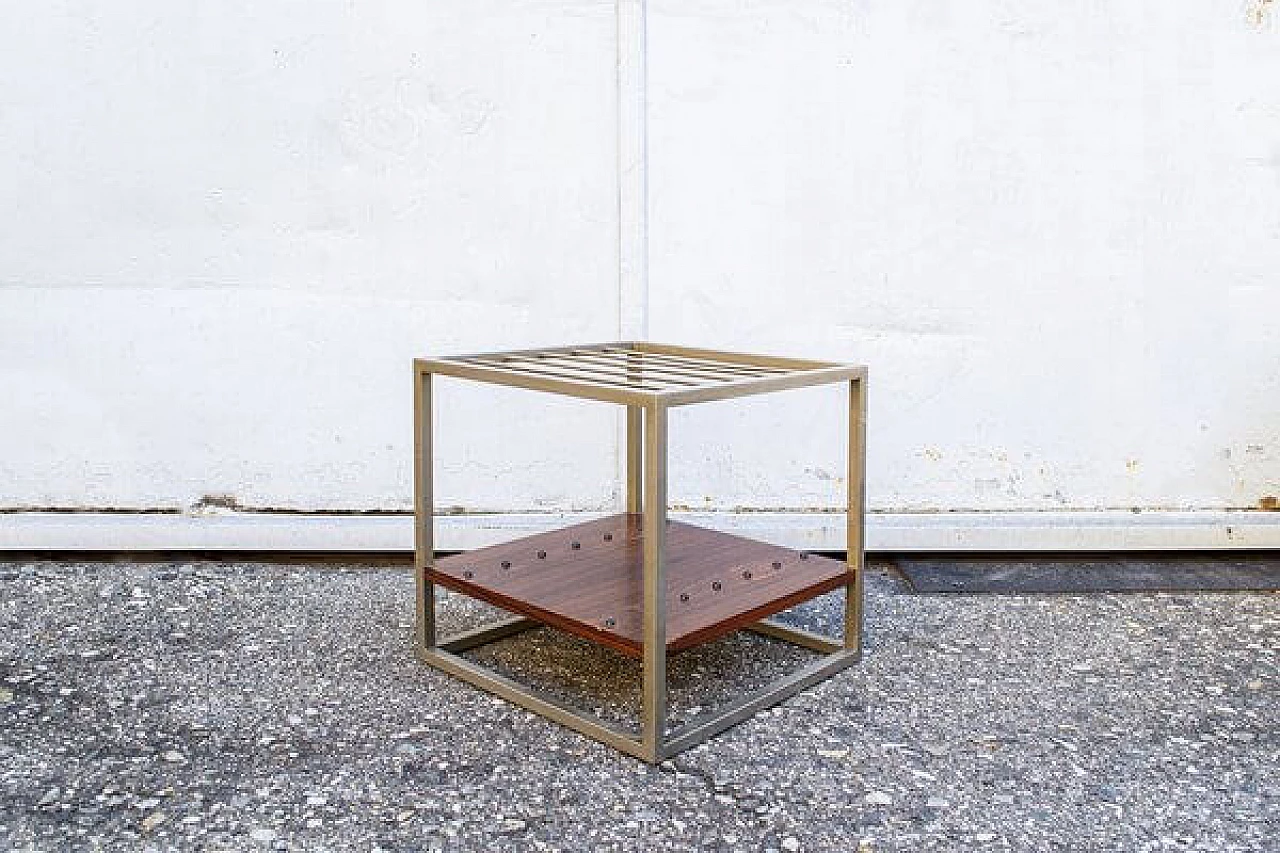 Magazine rack in chromed metal and wood, 1960s 1