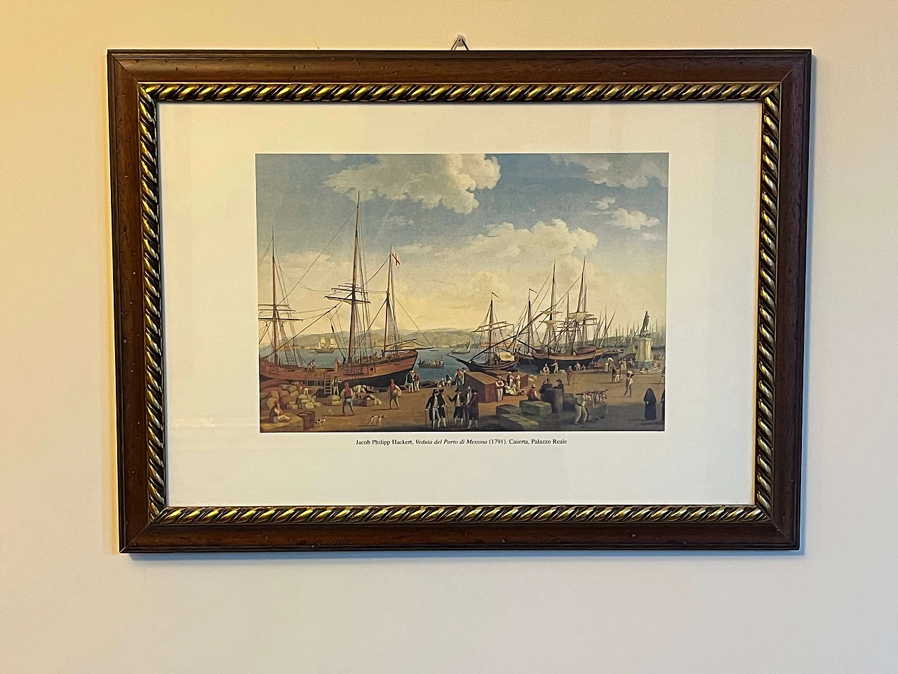 Port of Messina, reproduction of Jacob Philipp Hackert, color print, 1950s 1