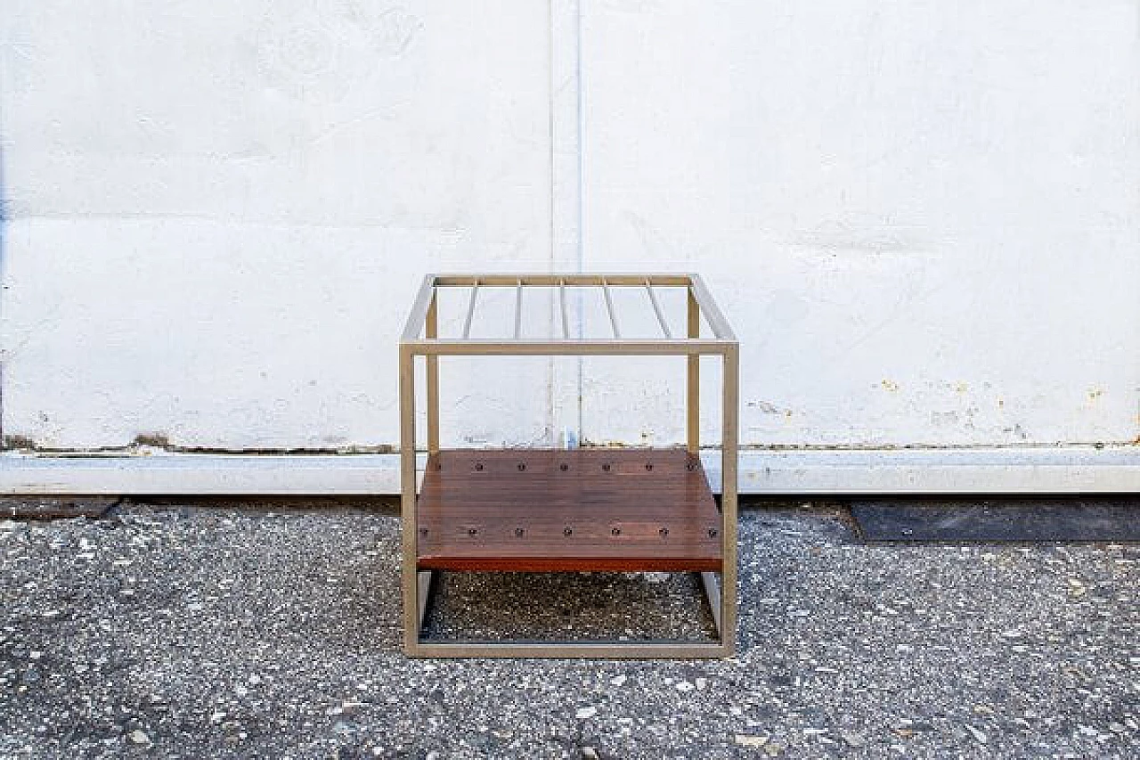 Magazine rack in chromed metal and wood, 1960s 2