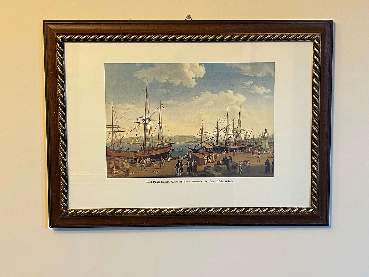 Port of Messina, reproduction of Jacob Philipp Hackert, color print, 1950s 2