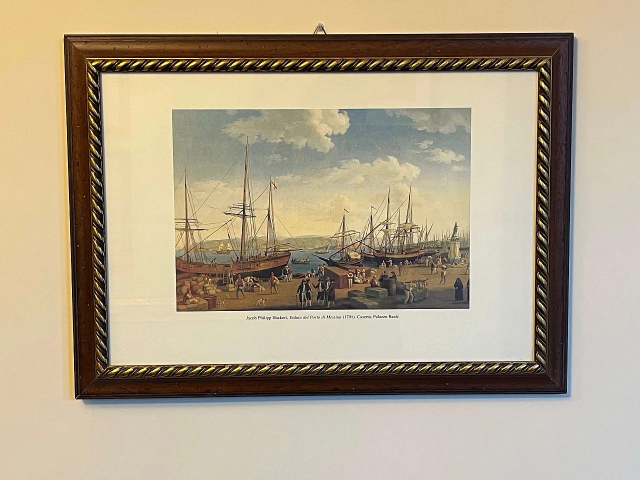 Port of Messina, reproduction of Jacob Philipp Hackert, color print, 1950s 3