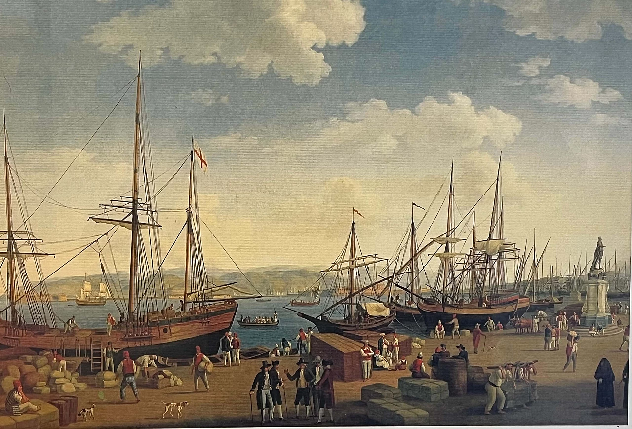 Port of Messina, reproduction of Jacob Philipp Hackert, color print, 1950s 5
