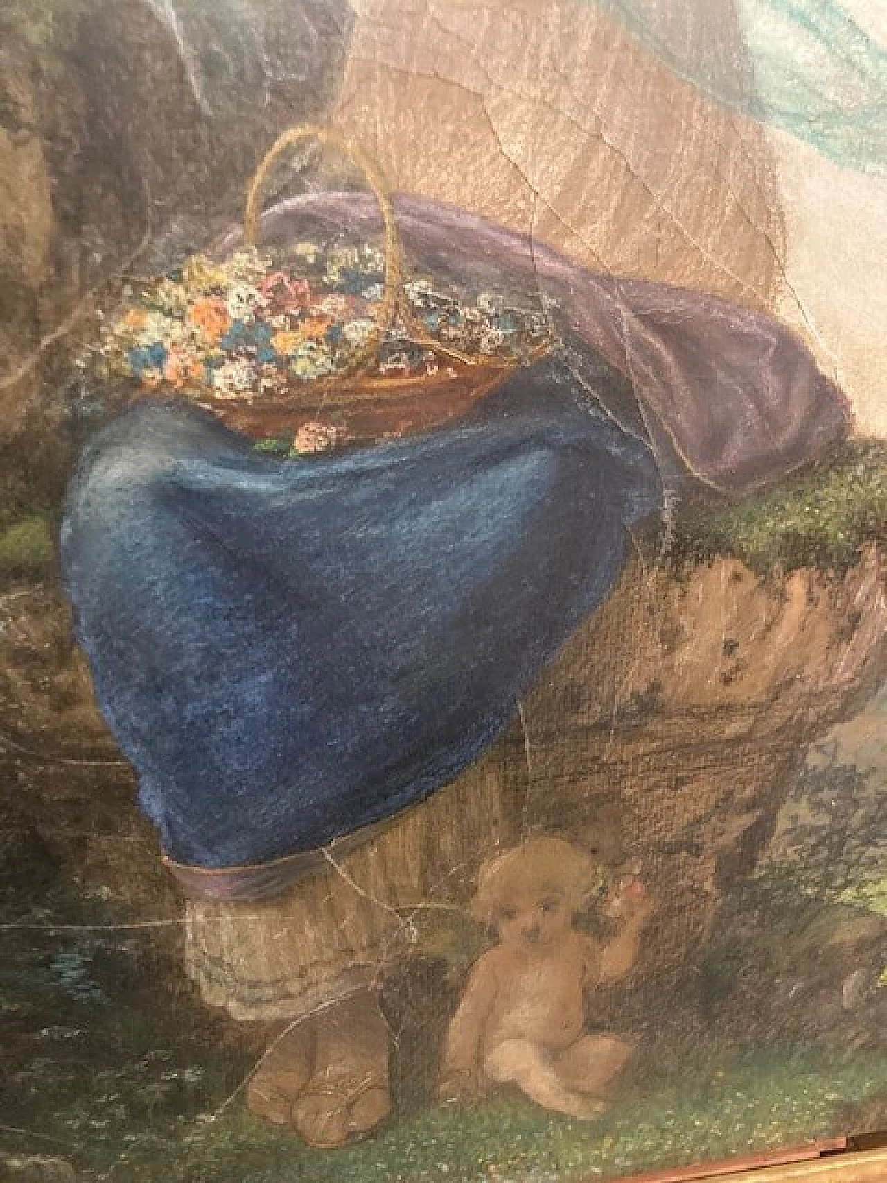 Peasant woman and putti, pastel painting, 1930s 12