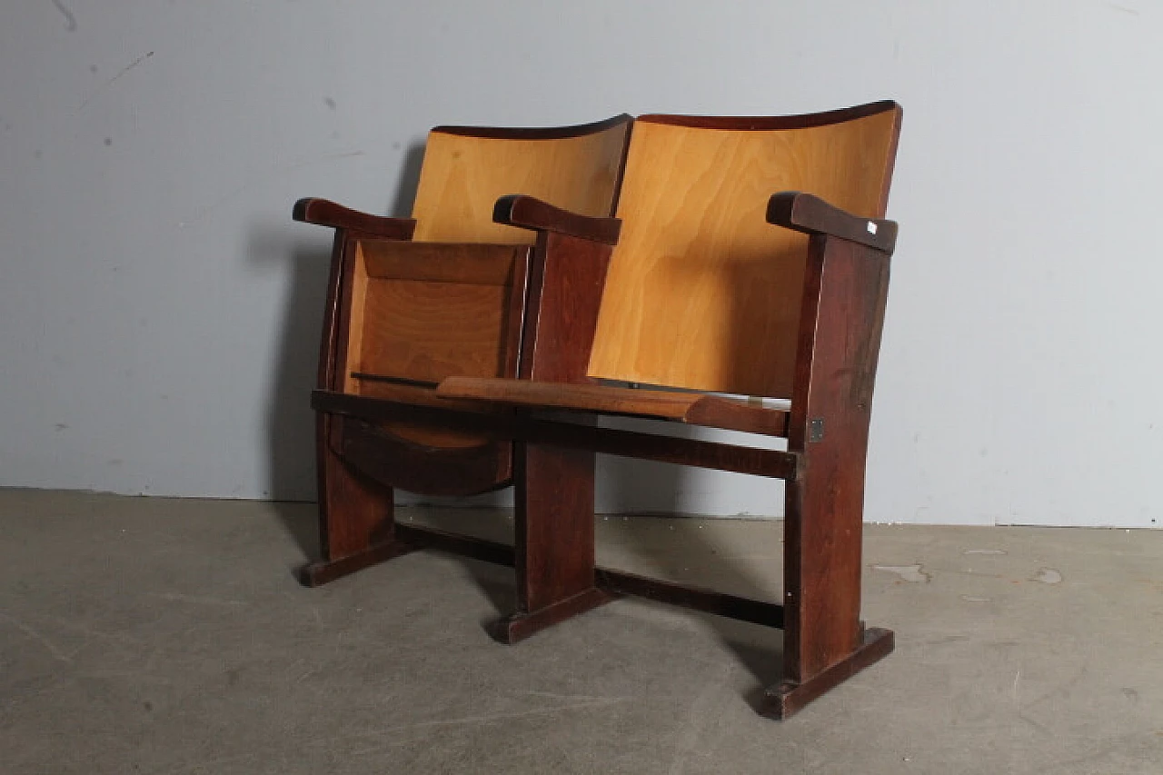 Pair of two-tone wood cinema armchairs, 1950s 1