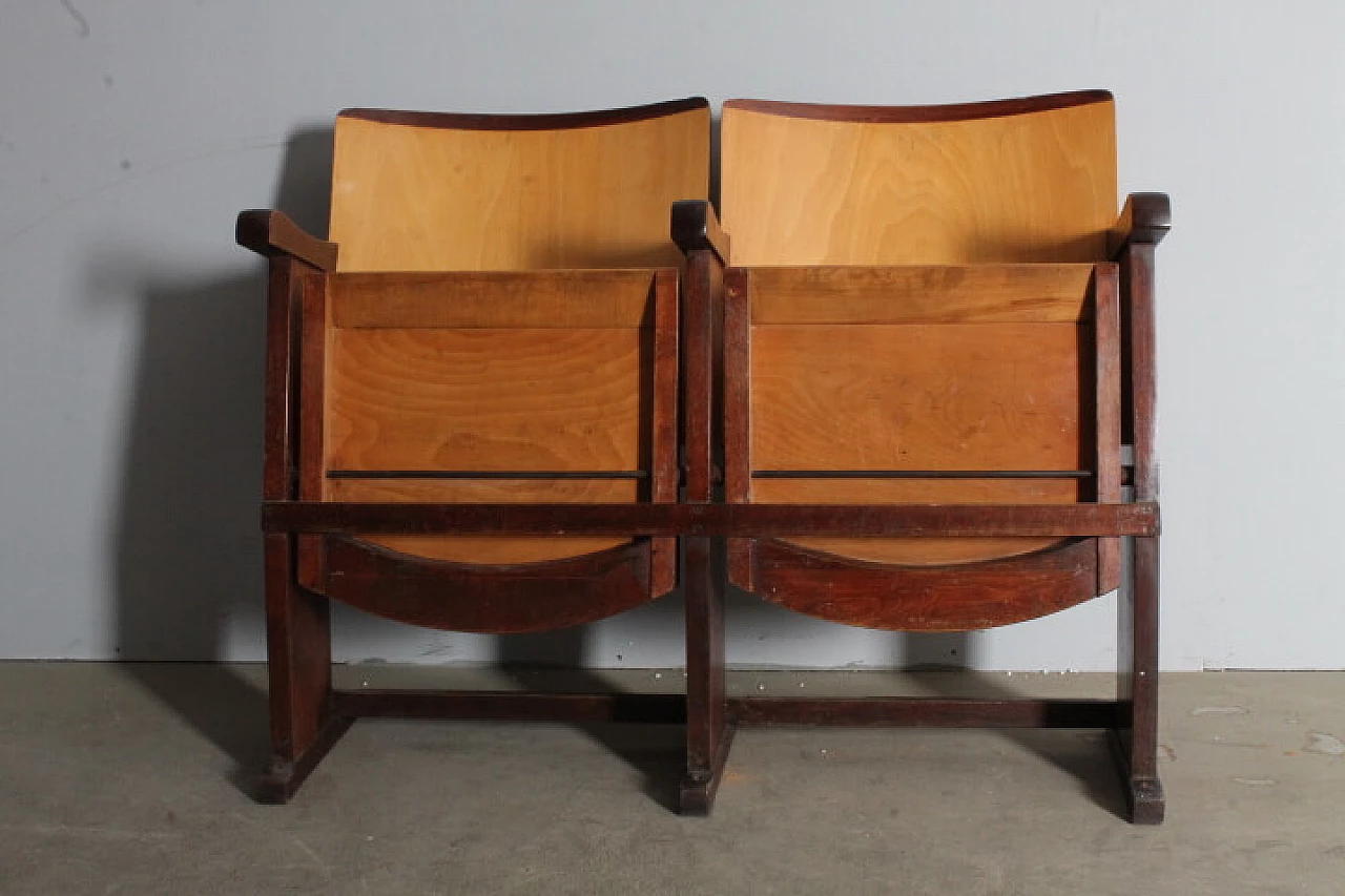 Pair of two-tone wood cinema armchairs, 1950s 2