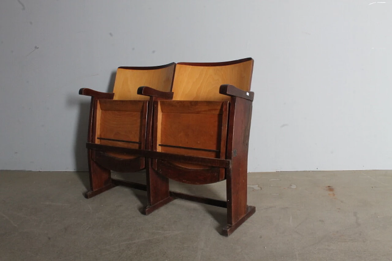 Pair of two-tone wood cinema armchairs, 1950s 3