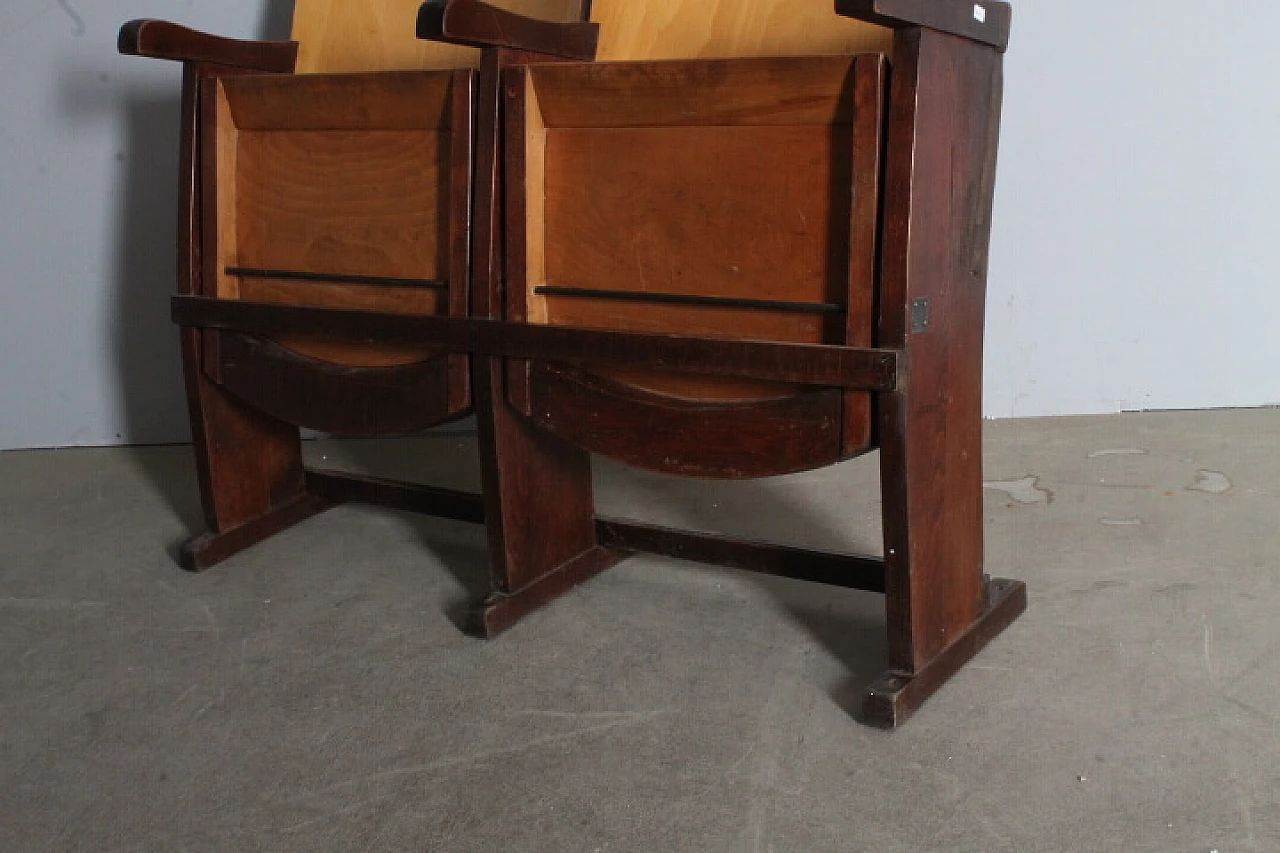 Pair of two-tone wood cinema armchairs, 1950s 4