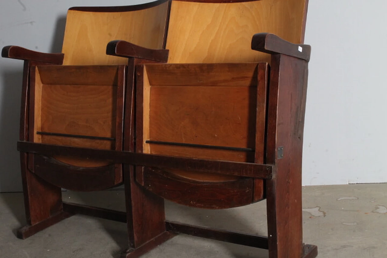 Pair of two-tone wood cinema armchairs, 1950s 5