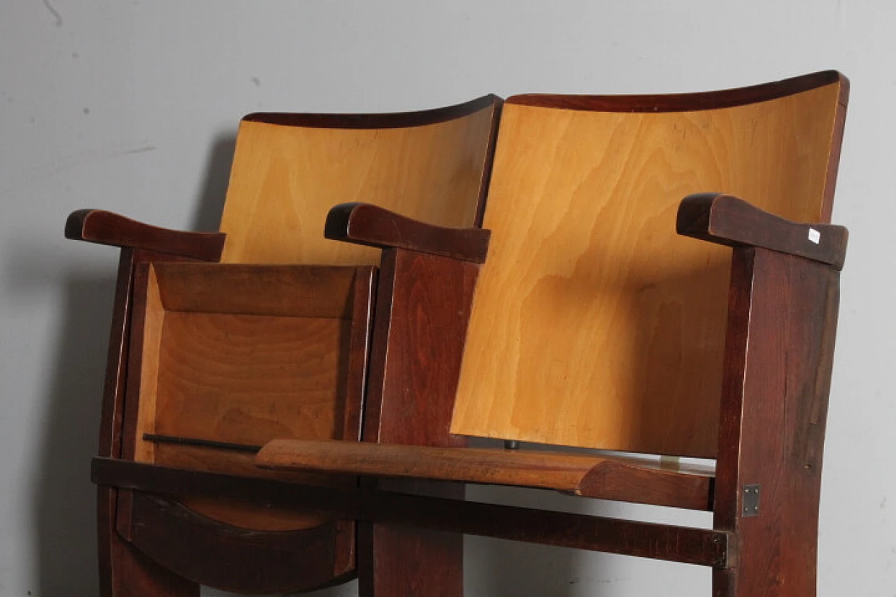 Pair of two-tone wood cinema armchairs, 1950s 7