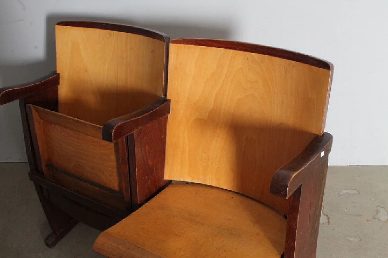 Pair of two-tone wood cinema armchairs, 1950s 8